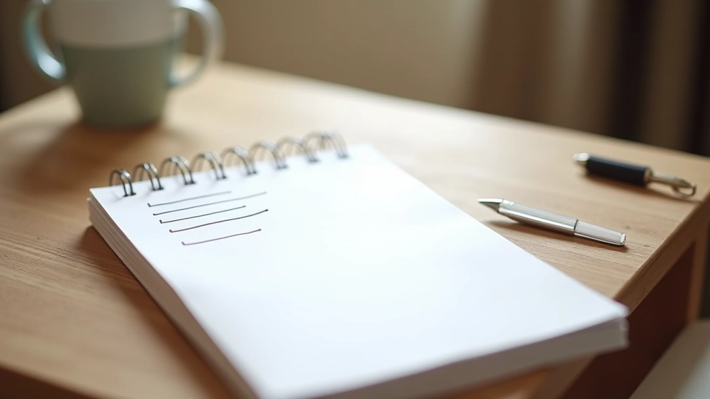 Cahier de planification avec liste de vêtements à acheter, stylo et notes manuscrites sur un bureau